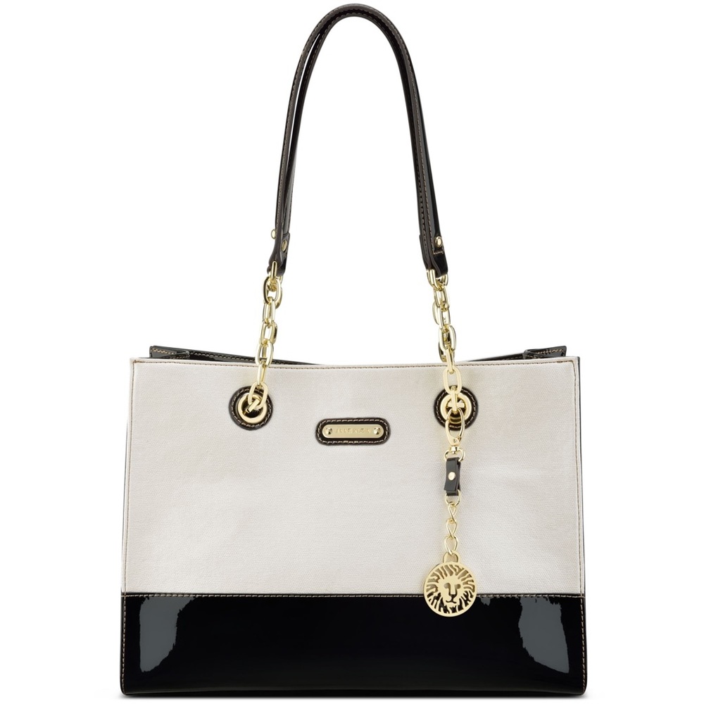 ANNE KLEIN BLACK &WHITE HANDBAG WITH GOLD HARDWARE